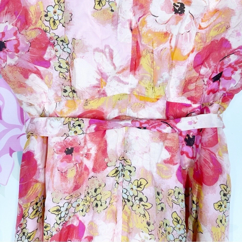 NEW Free People Freddy Floral Romantic V Neck Tie Front Mini Dress S
